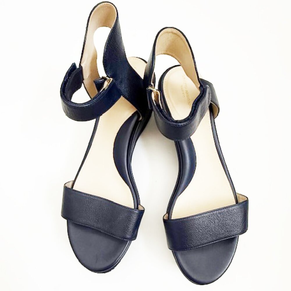 Cole Haan Grand Ambition Platform Wedge Sandal, Marine Blue Leather, Size 10.5B